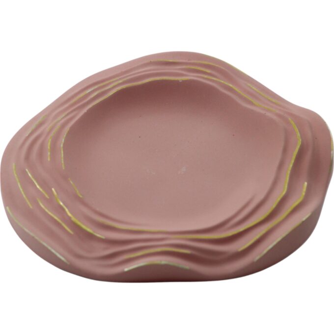 Platou decorativ din ciment roz cu auriu